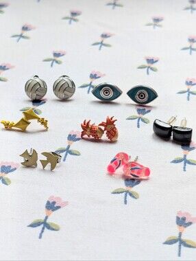 cute multicolor silver stud earrings bundle